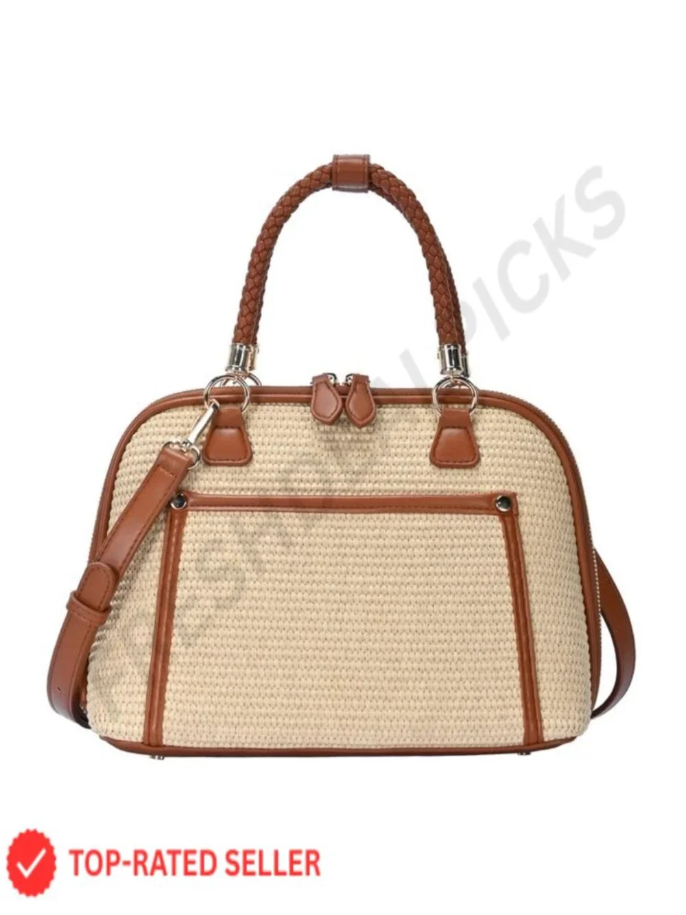 Vegan Leather Satchel Handbag with Top Handle and Crossbody Strap